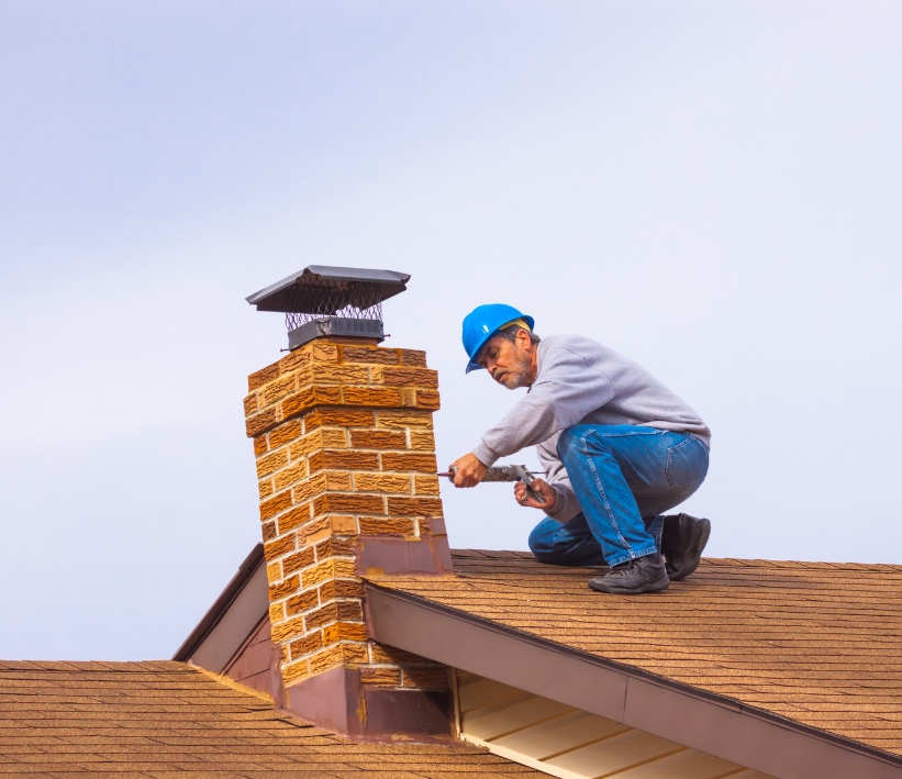 Chimney repair on residential roof